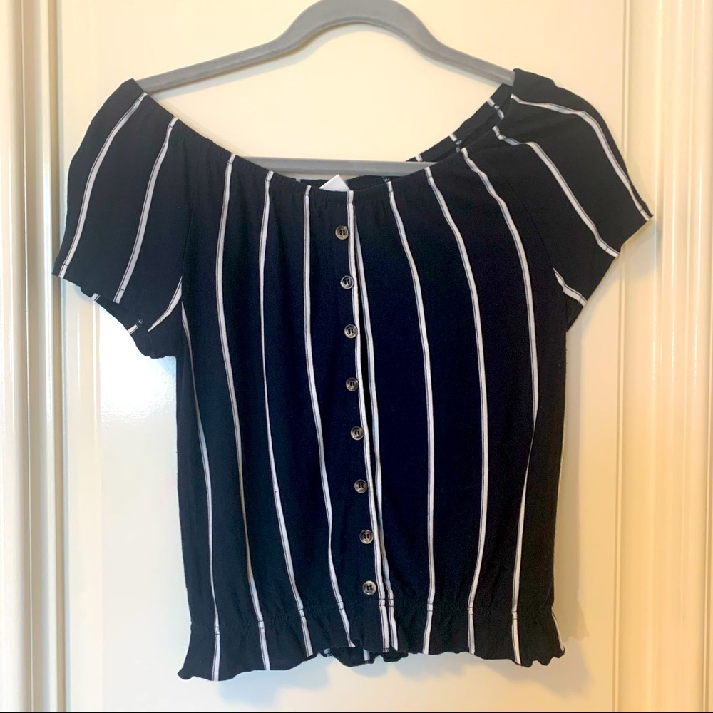 H&M off the shoulder navy blue blouse